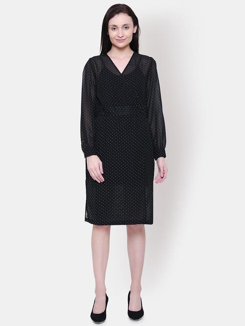 long sleeved overlap neck a-line dress - 16658132 - Standard Image - 1