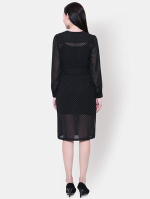 long sleeved overlap neck a-line dress - 16658132 - Standard Image - 3