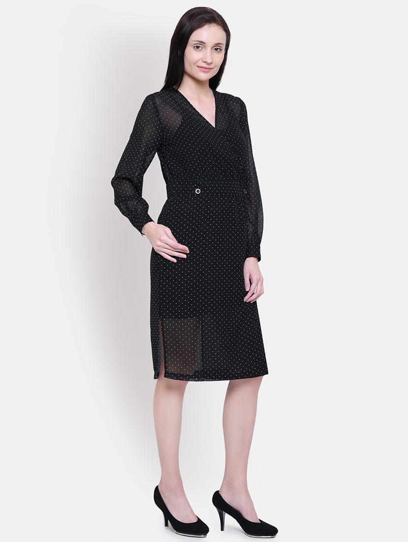 long sleeved overlap neck a-line dress - 16658132 - Zoom Image - 2