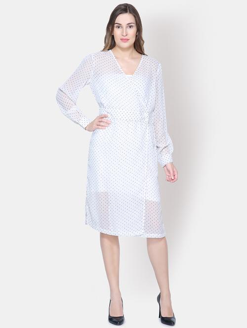 long sleeved overlap neck a-line dress - 16658133 - Standard Image - 1