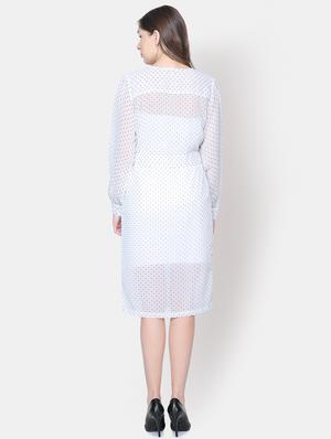 long sleeved overlap neck a-line dress - 16658133 - Standard Image - 3