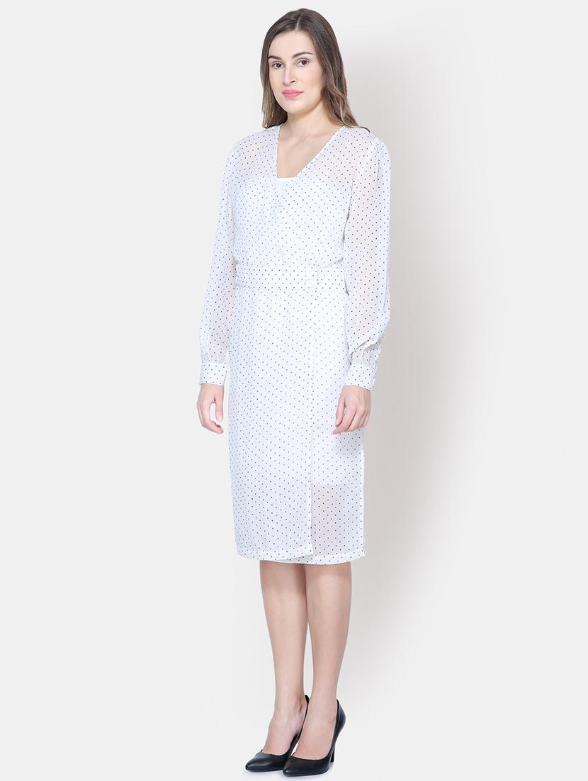long sleeved overlap neck a-line dress - 16658133 - Zoom Image - 2