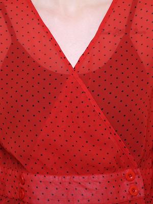 long sleeved overlap neck a-line dress - 16658134 - Standard Image - 4