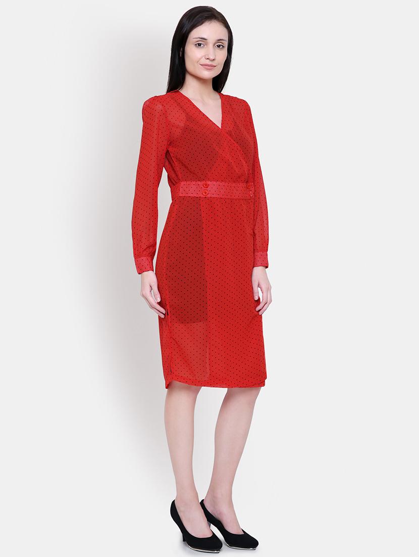 long sleeved overlap neck a-line dress - 16658134 - Zoom Image - 2