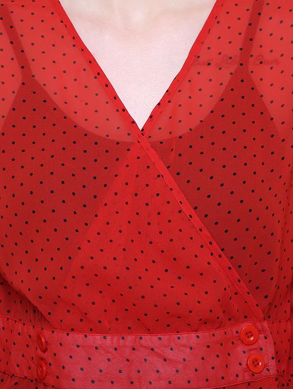 long sleeved overlap neck a-line dress - 16658134 - Zoom Image - 4