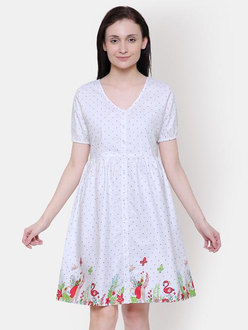 v-neck printed a-line dress - 16658135 - Standard Image - 1