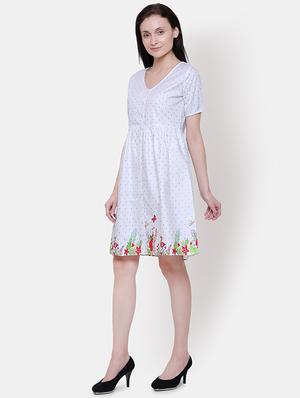v-neck printed a-line dress - 16658135 - Standard Image - 4