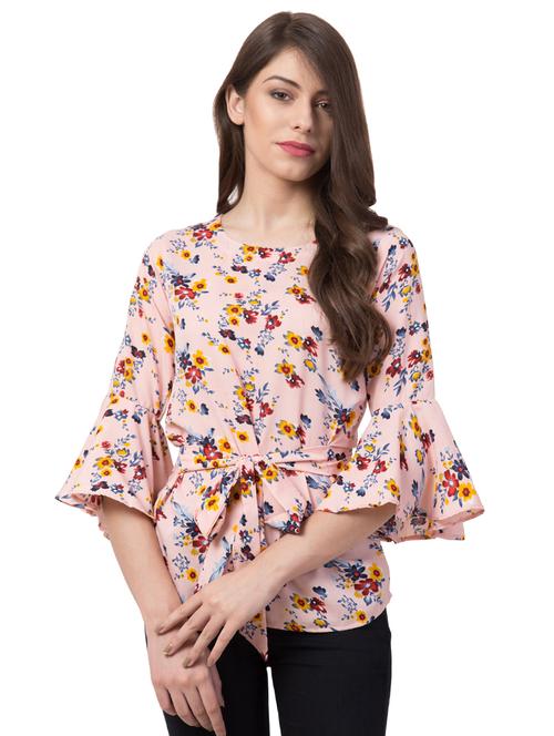 tie knot bell sleeved floral top - 16658223 - Standard Image - 1