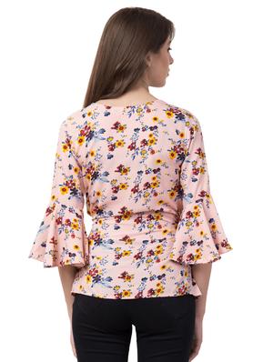 tie knot bell sleeved floral top - 16658223 - Standard Image - 3