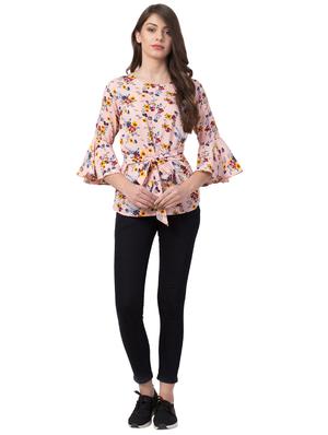 tie knot bell sleeved floral top - 16658223 - Standard Image - 4