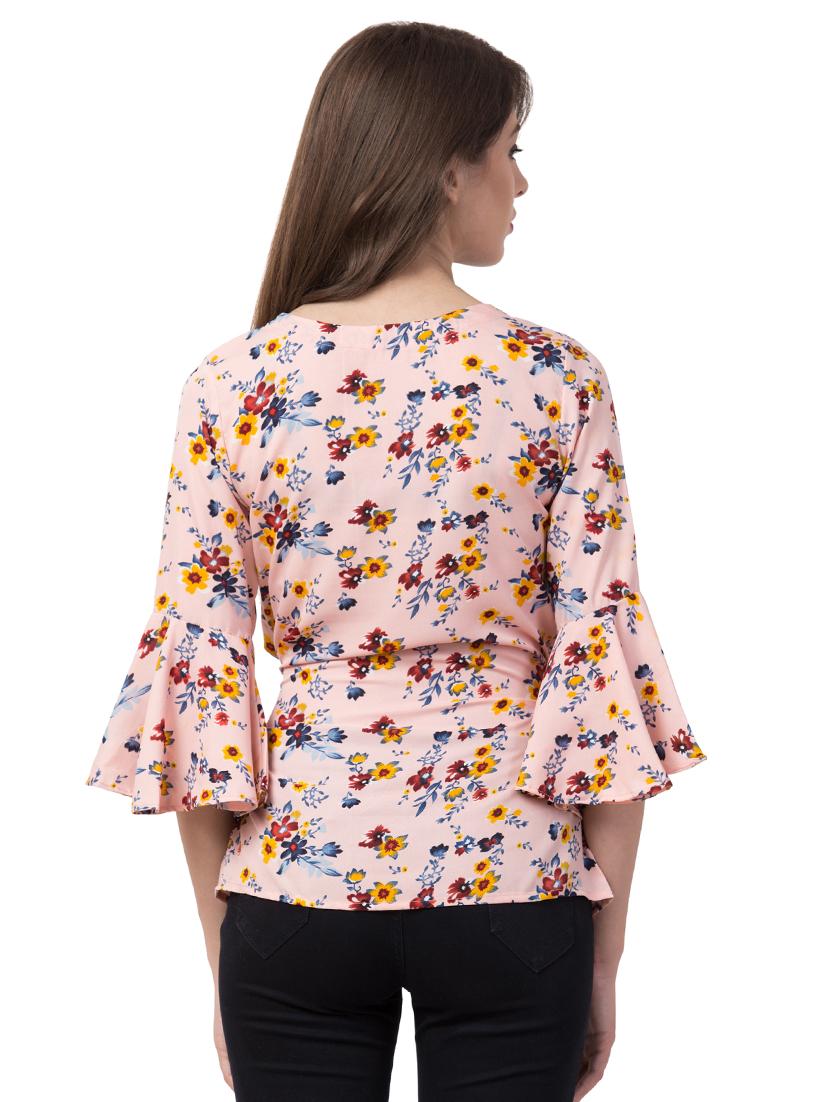 tie knot bell sleeved floral top - 16658223 - Zoom Image - 3