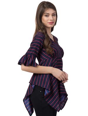 v neck striped asymmetric top - 16658228 - Standard Image - 2