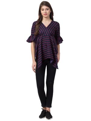 v neck striped asymmetric top - 16658228 - Standard Image - 4