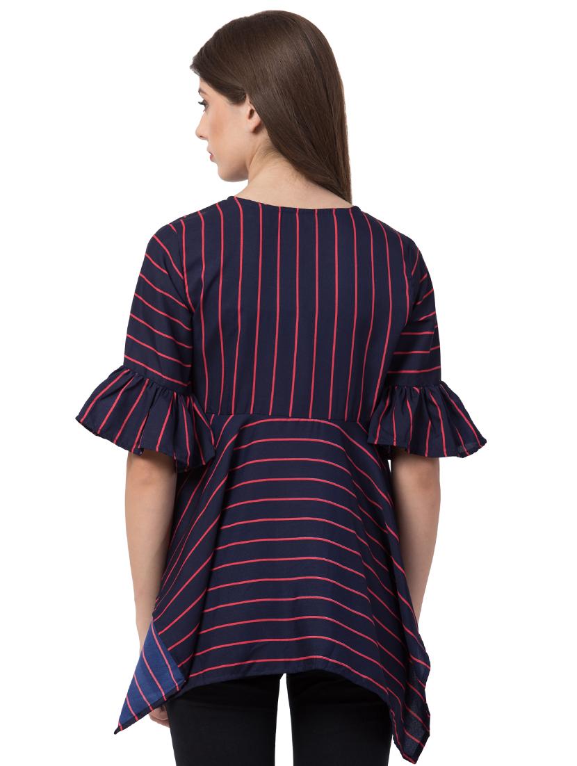 v neck striped asymmetric top - 16658228 - Zoom Image - 3