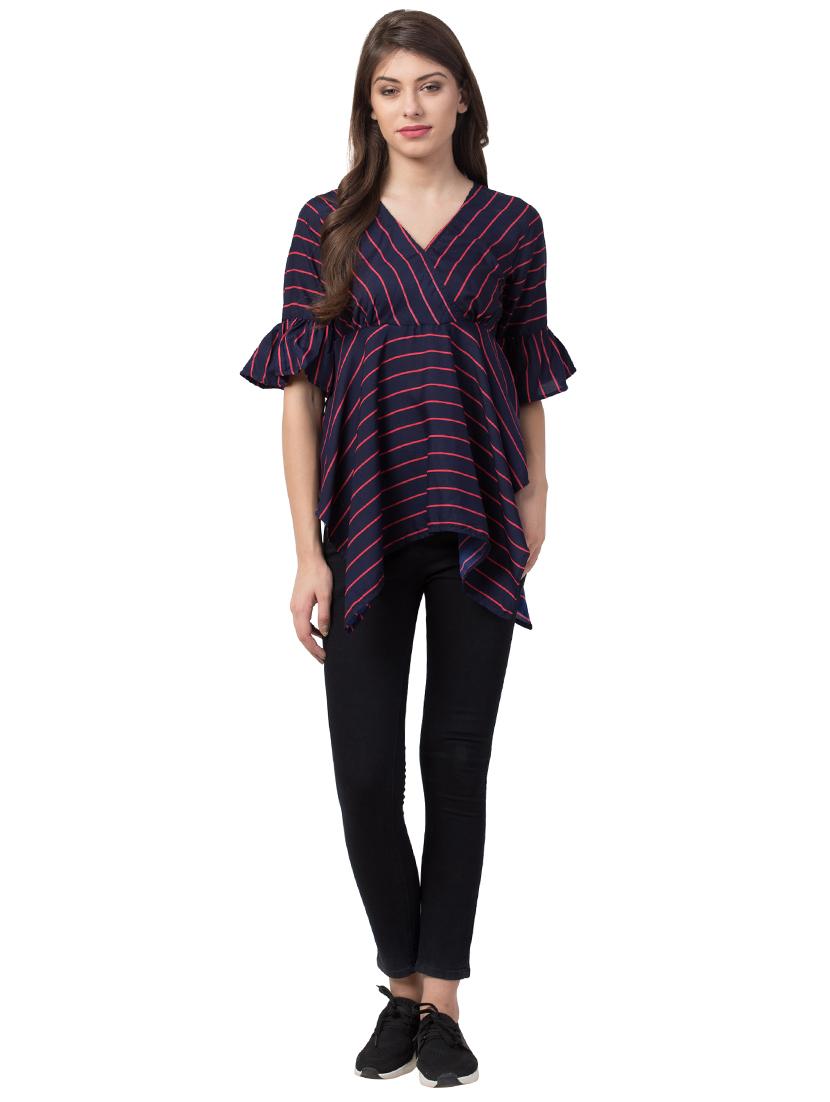 v neck striped asymmetric top - 16658228 - Zoom Image - 4