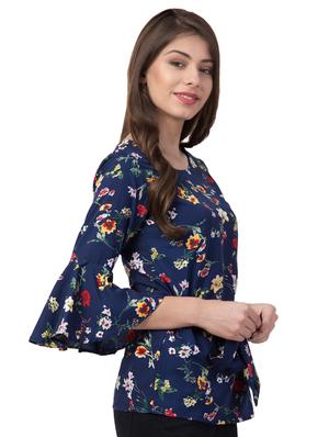 bell sleeved tie knot floral top - 16658231 - Standard Image - 2