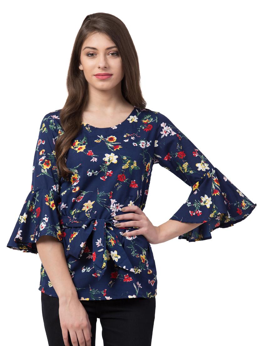 bell sleeved tie knot floral top - 16658231 - Zoom Image - 1