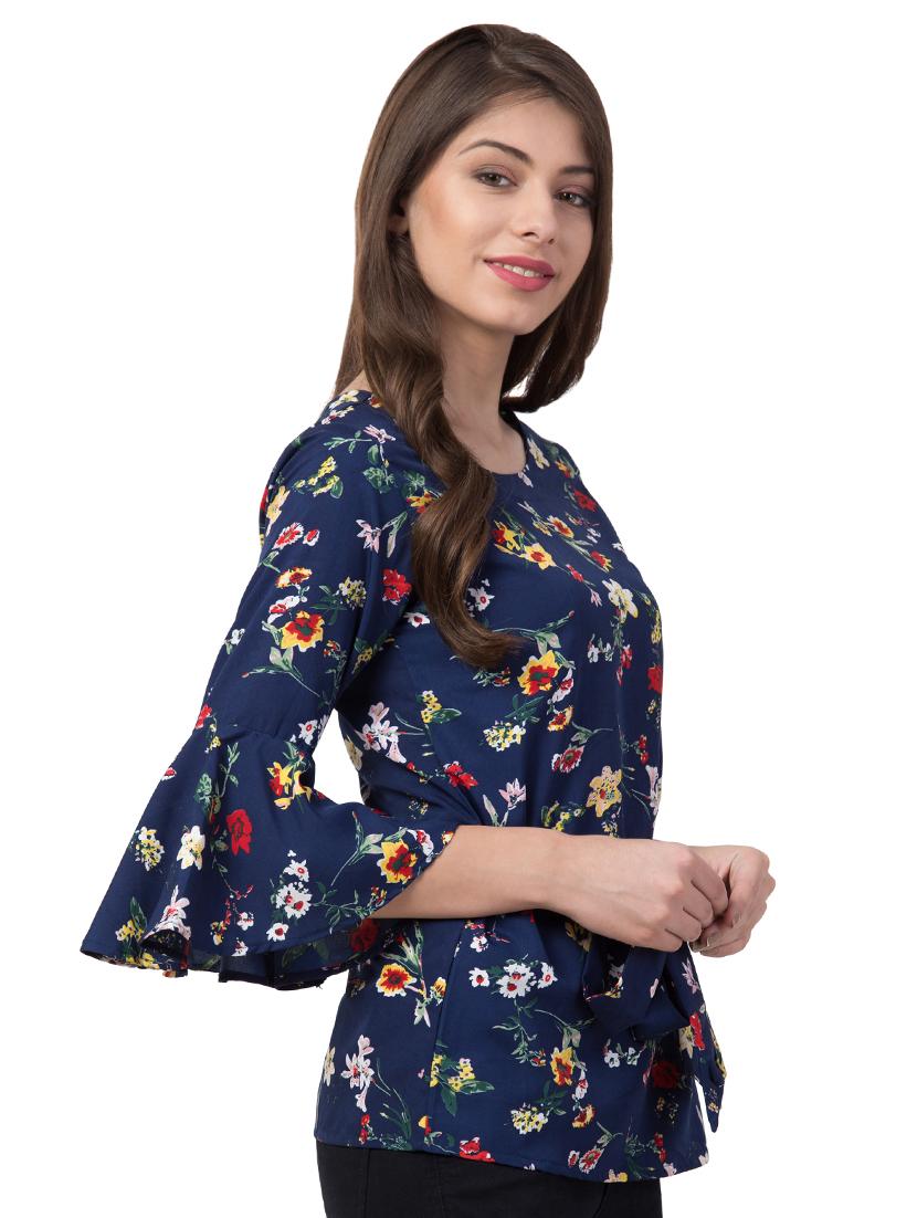 bell sleeved tie knot floral top - 16658231 - Zoom Image - 2
