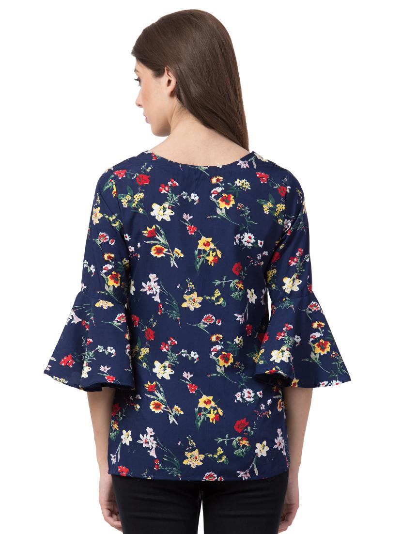 bell sleeved tie knot floral top - 16658231 - Zoom Image - 3