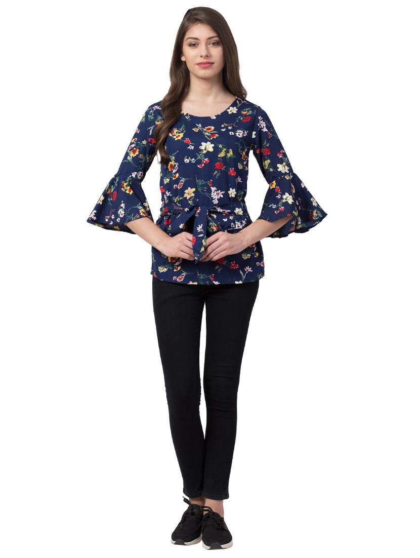 bell sleeved tie knot floral top - 16658231 - Zoom Image - 4