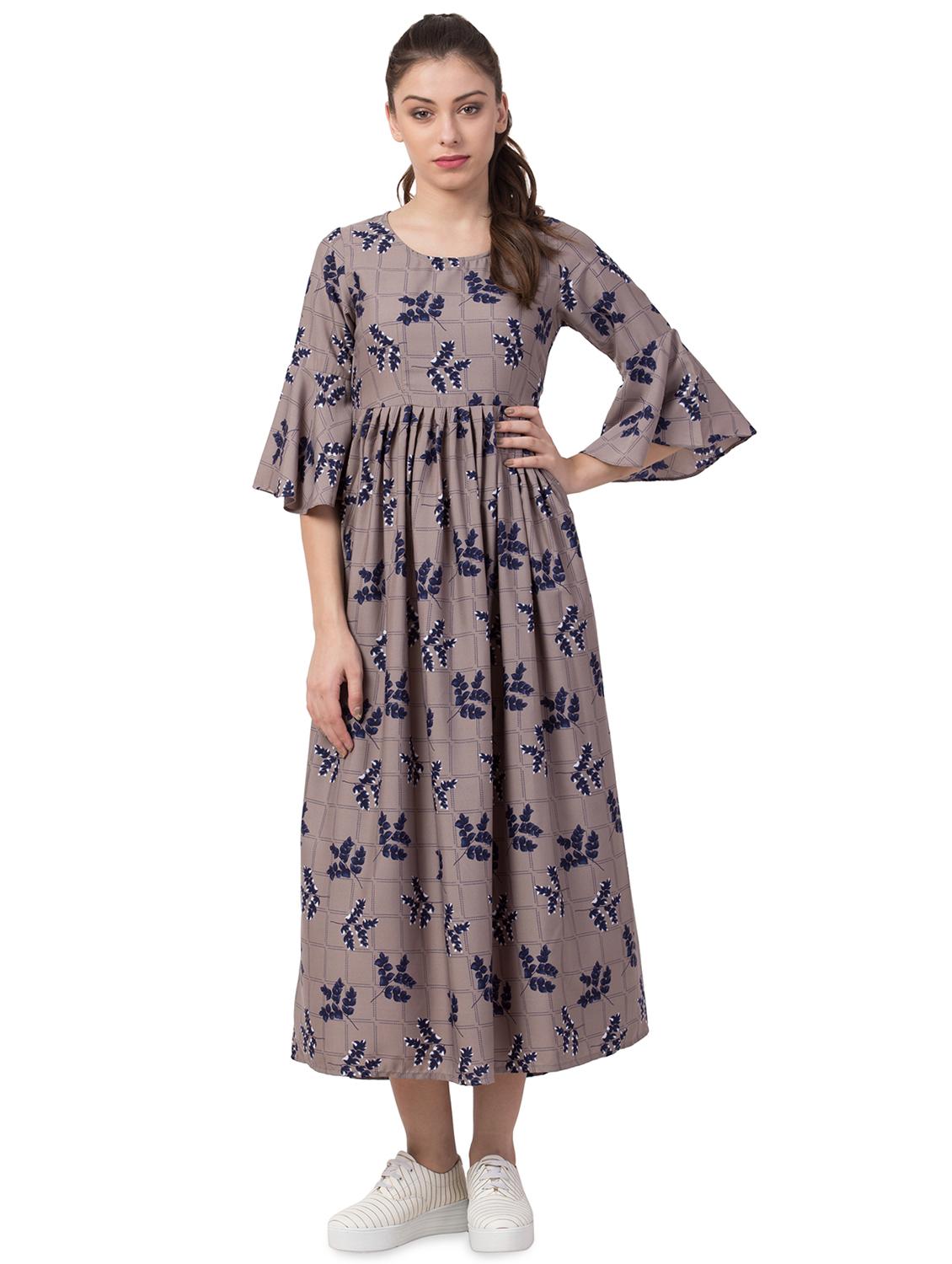 bell sleeved floral gathered dress - 16658244 - Zoom Image - 1