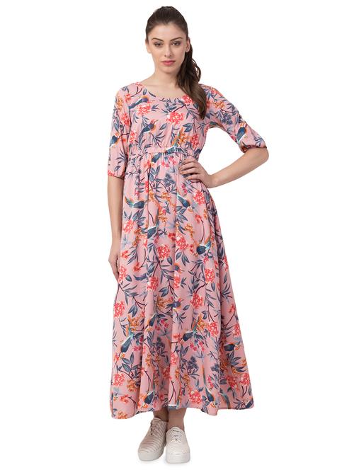 round neck floral maxi dress - 16658247 - Standard Image - 1