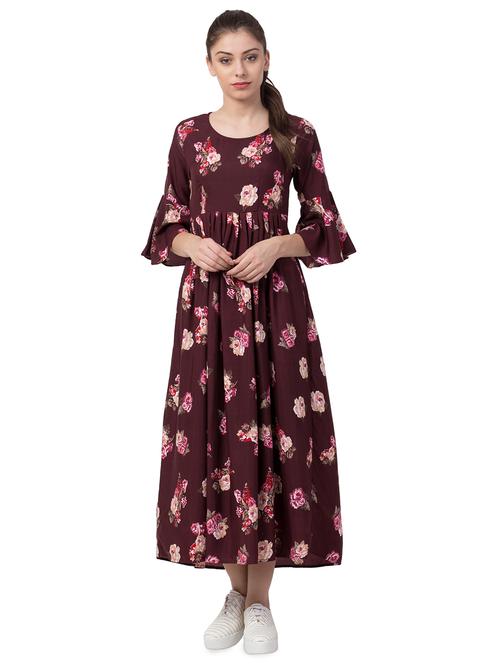 round neck floral maxi dress - 16658248 - Standard Image - 1