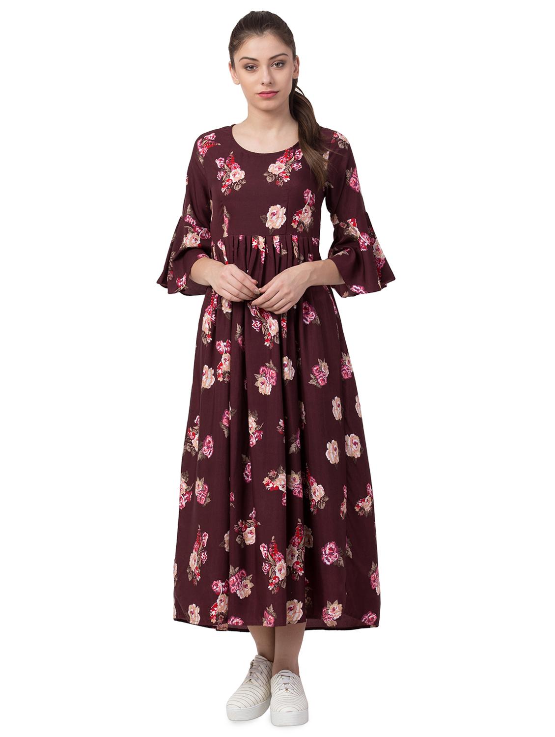 round neck floral maxi dress - 16658248 - Zoom Image - 1