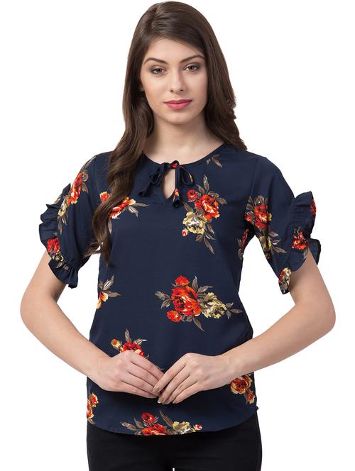 tie knot bell sleeved floral top - 16658251 - Standard Image - 1