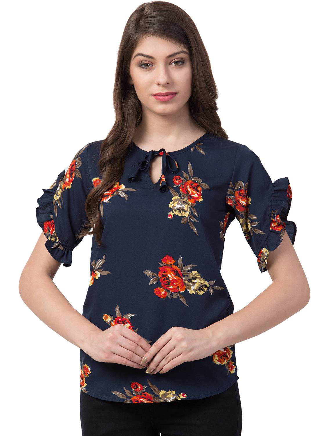 tie knot bell sleeved floral top - 16658251 - Zoom Image - 1