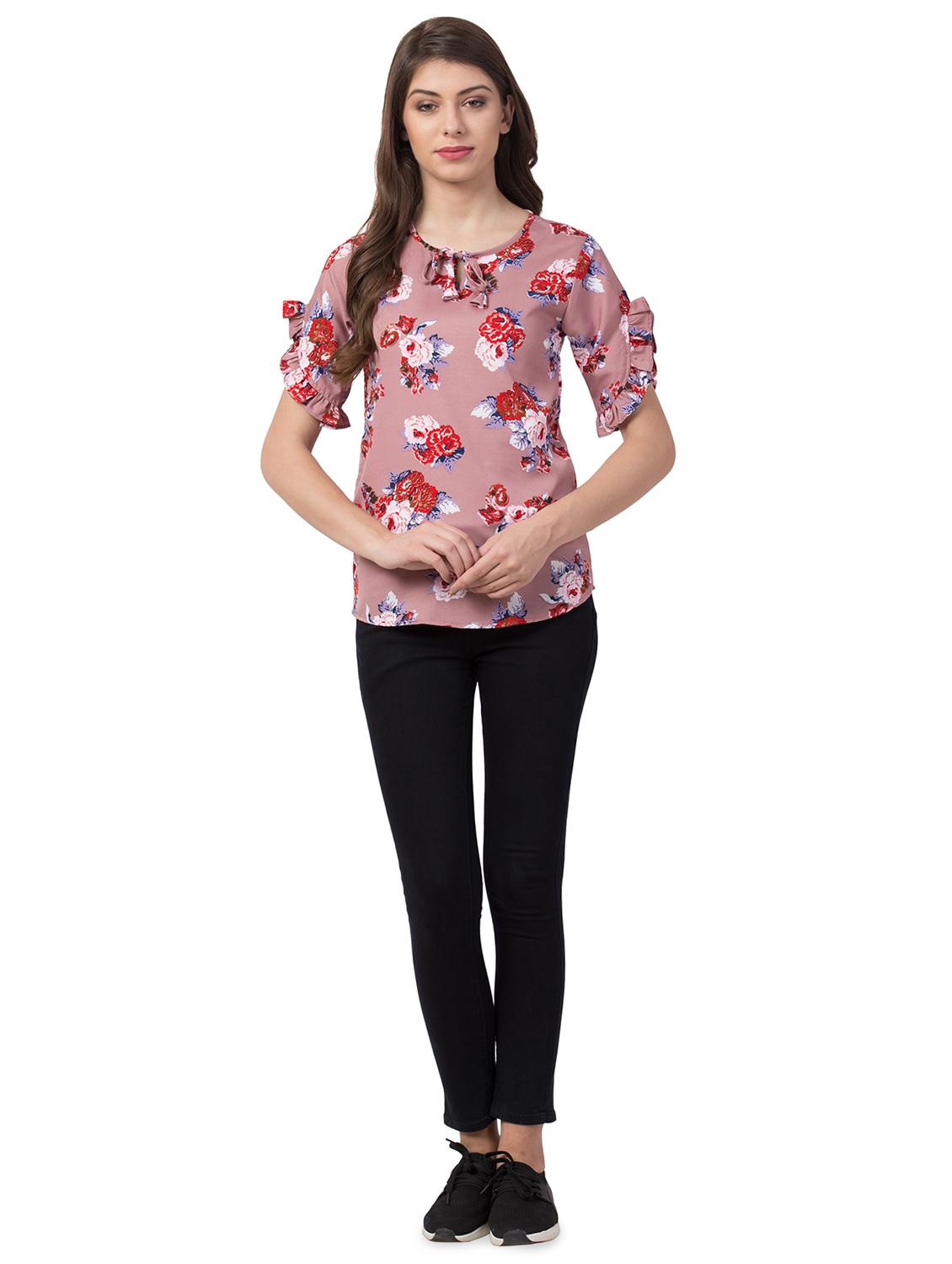 tie knot bell sleeved floral top - 16658252 - Zoom Image - 4