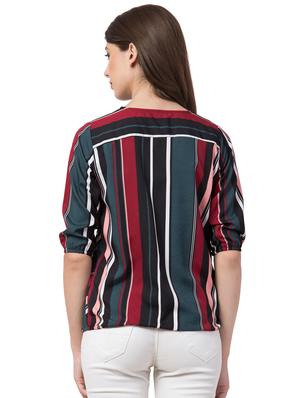 overlap neck striped blouson top - 16658260 - Standard Image - 3