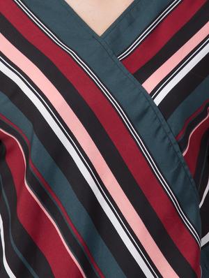 overlap neck striped blouson top - 16658260 - Standard Image - 5