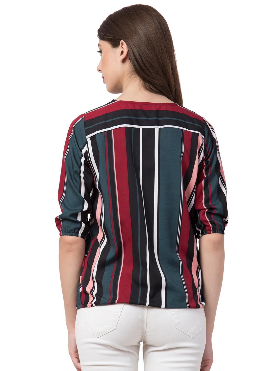 overlap neck striped blouson top - 16658260 - Zoom Image - 3