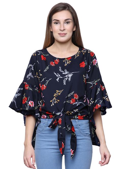 tie front bell sleeved top - 16658523 - Standard Image - 1