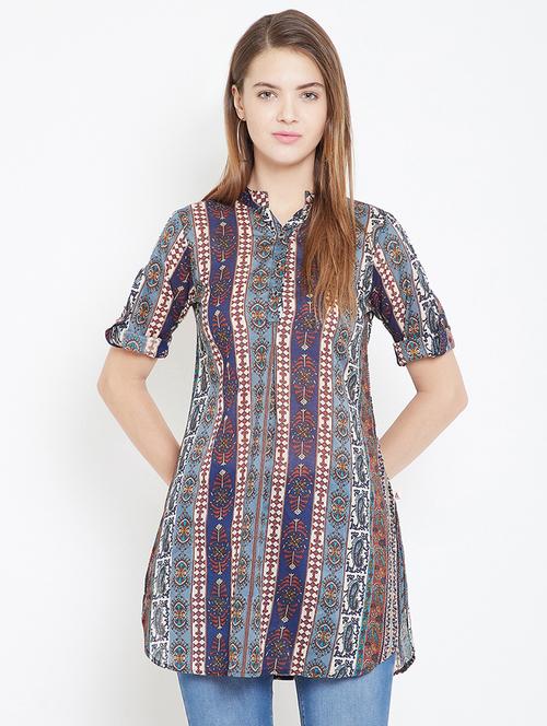 mandarin neck roll up sleeved tunic - 16658587 - Standard Image - 1