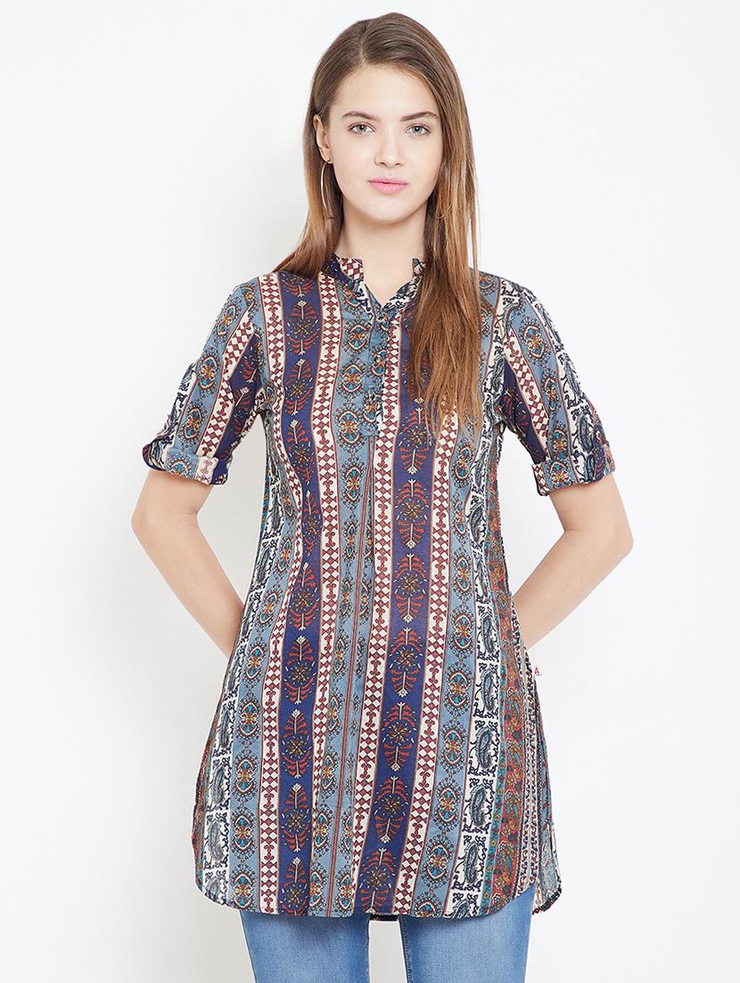 mandarin neck roll up sleeved tunic - 16658587 - Zoom Image - 1