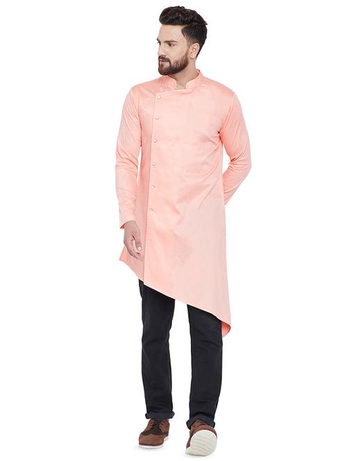 pink solid asymmetric kurta - 16658825 - Standard Image - 1