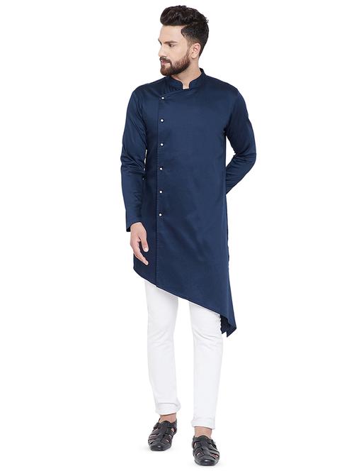 navy blue solid asymmetric kurta - 16658826 - Very Small Image - 1