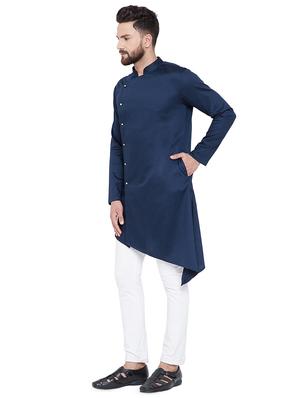 navy blue solid asymmetric kurta - 16658826 - Standard Image - 2
