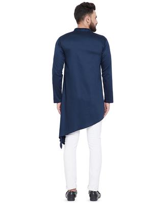 navy blue solid asymmetric kurta - 16658826 - Standard Image - 3