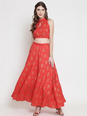 foil print flared skirt top set - 16658848 - Standard Image - 3