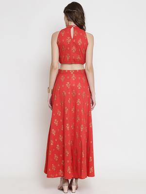 foil print flared skirt top set - 16658848 - Standard Image - 4
