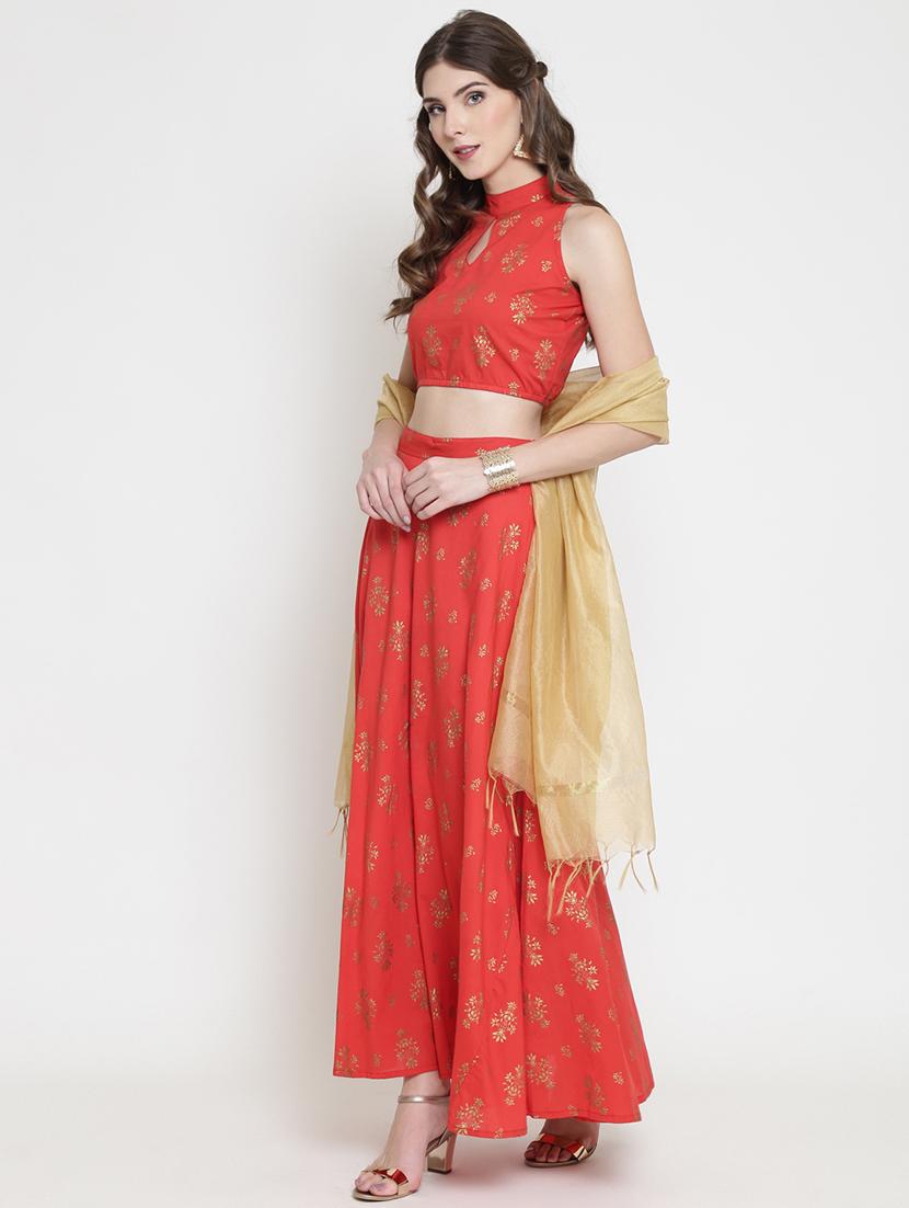 foil print flared skirt top set - 16658848 - Zoom Image - 2