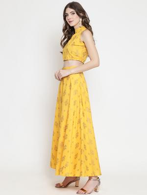 foil print flared skirt top set - 16658849 - Standard Image - 3