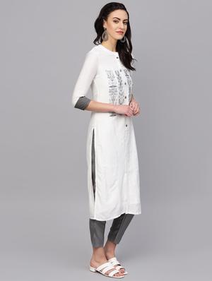 soild embroidered straight kurta - 16659121 - Standard Image - 2