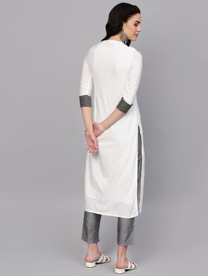 soild embroidered straight kurta - 16659121 - Standard Image - 3