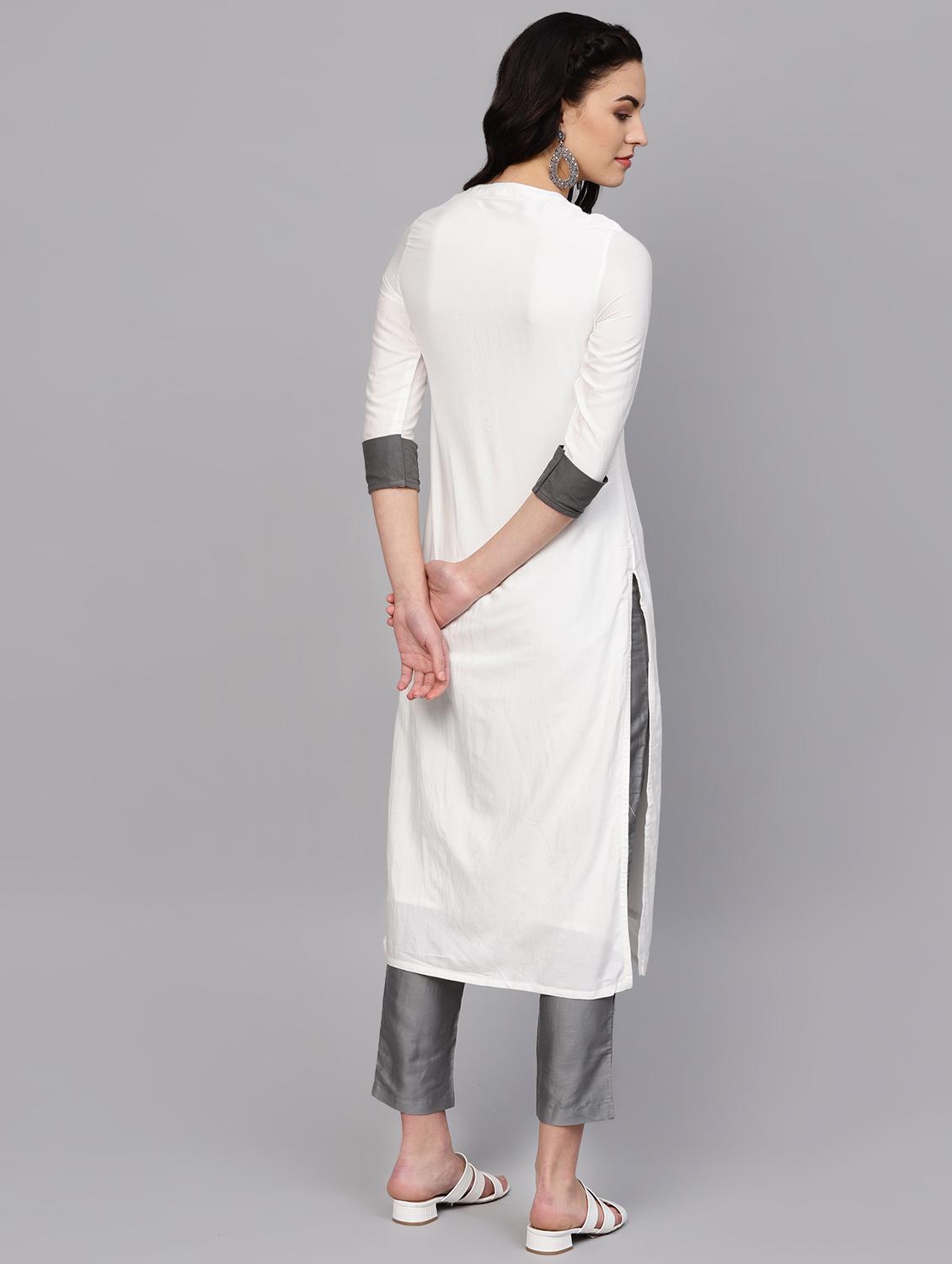 soild embroidered straight kurta - 16659121 - Zoom Image - 3