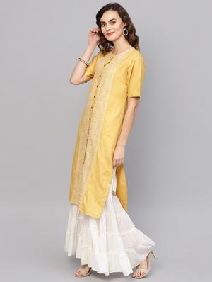 soild embroidered straight kurta - 16659123 - Standard Image - 2