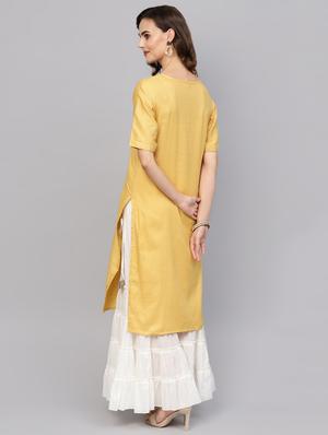 soild embroidered straight kurta - 16659123 - Standard Image - 3